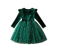 Miaeowve Kinder Baby Kleid Mädchen Festlich Hochzeit Langarm Rüschen Weihnachtskleid Prinzessin Partykleid A Linien Samtkleid Mit Glitzer Sterne Tüllrock Grün 110-116
