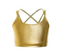 Miaeowve Kinder Mädchen Sport BH Metallic Glitzer Sport Bra Bustier Ungepolstert Ärmellos Shirt Bauchfrei Bikini Oberteil Sportwear Gold 134-140