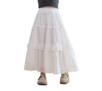 Miaeowve Kinder Maxirock Mädchen Sommer Langer Tanzrock Elegant Rüschen Tutu Rock Elastische Taille Weiß Stufenrock Skaterrock Casual Weiß 158-164