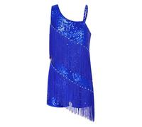 Miaeowve Latein Tanzkleid Turnier Mädchen Kinder Ärmellos Fransenkleid Pailletten Glitzer Tanzkleid Quaste Flapper Kleid 20er Jahre Tanzkostüm Royal Blau 134-140