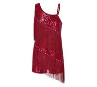 Miaeowve Latein Tanzkleid Turnier Mädchen Kinder Ärmellos Fransenkleid Pailletten Glitzer Tanzkleid Quaste Flapper Kleid 20er Jahre Tanzkostüm Burgundy 170-176