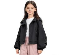 Miaeowve Mädchen Kinder Mantel Uv Schutz Jacke Zip Hoodie Jogging Jacke Schwarz Outdoor Kleidung Allwetterjacke Sport Sweatshirtjacke Joggen Schwarz 122-128