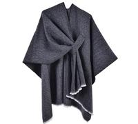 Miaikvs Damen Poncho Reversible Oversized Schals Elegant Strick Cape Decke Front Wrap Cardigan Schal Mantel für Frühling Herbst(Schwarz)