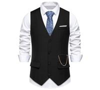 Miaikvs Lässige Anzugweste für Herren, ärmellos, V-Ausschnitt, für Hochzeit und Geschäftsfeier oder tägliches Outfit, M117, Schwarz, L