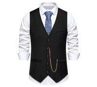 Miaikvs Lässige Anzugweste für Herren ärmellos V-Ausschnitt für Hochzeit und Geschäftsfeier oder tägliches Outfit(M107 Schwarz,L)