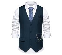 Miaikvs Lässige Anzugweste für Herren, ärmellos, V-Ausschnitt, für Hochzeit und Geschäftsfeier oder tägliches Outfit, M117 Marineblau, L