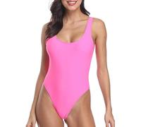 MIAIULIA, Damen-Badeanzzug im Retro-Stil der 80er/90er Jahre, hoch geschnitten, tiefer Rücken, Einteiler, Bademode - - Large