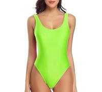 Miaiulia, Damen-Badeanzzug im Retro-Stil der 80er/90er Jahre, hoch geschnitten, tiefer Rücken, Einteiler, Bademode - Grün - X-Large