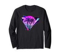 Miami Palm Tree Sunset Retro 80s Vaporwave Aesthetic Langarmshirt