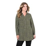 MIAMODA Damen große Größen Übergrößen Plus Size Bluse, A-Linie, Leomuster, Saum-Volant, Langarm dunkel grün 54 836773447-54