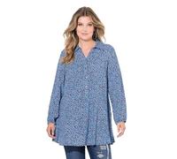 MIAMODA Damen große Größen Übergrößen Plus Size Bluse, A-Linie, Leomuster, Saum-Volant, Langarm stahlblau 48 836773723-48
