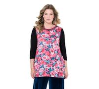 MIAMODA Damen große Größen Übergrößen Plus Size Blusenshirt, Satin mit Blütenmuster, Jerseyrücken hibiskuspink 50 835780510-50