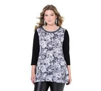 MIAMODA Damen große Größen Übergrößen Plus Size Blusenshirt, Satin mit Blütenmuster, Jerseyrücken schwarz 56 835780100-56