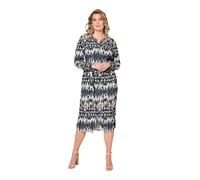 MIAMODA Damen große Größen Übergrößen Plus Size Midikleid, bequem geschnitten, Crash, Alloverdruck. Rundhals, Langarm schwarz 52 832878130-52