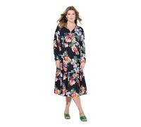MIAMODA Damen große Größen Übergrößen Plus Size Midikleid, Blüten-Muster, Volant, Langarm schwarz 54 835164100-54