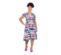 MIAMODA Damen große Größen Übergrößen Plus Size Smok-Jerseykleid, Musterstreifen, Carmen-Ausschnitt schwarz 46 840386100-46