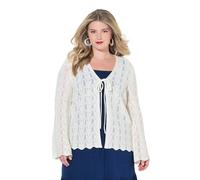 MIAMODA Damen große Größen Übergrößen Plus Size Strickjacke, gerade Passform, Ajourstrick, Langarm Offwhite 58+ 850216200-58+