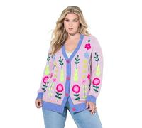 MIAMODA Damen große Größen Übergrößen Plus Size Strickjacke, Loose Classic Fit, Blumen-Stickerei Multicolor 46+ 846000900-46+
