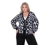 MIAMODA Damen große Größen Übergrößen Plus Size Strickjacke, Regular Fit, Leo, Schleifen-Verschluss schwarz 46+ 846046100-46+