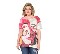 MIAMODA Damen große Größen Übergrößen Plus Size T-Shirt, Bequeme Passform, verzierter Gesichts-Druck neon rot 46 833948520-46