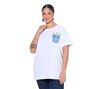 MIAMODA Damen große Größen Übergrößen Plus Size T-Shirt, Boxy Fit, Brusttaschen-Druck mit Glitzer schneeweiß 52 841082200-52