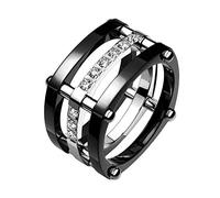 Mianova Band Ring Titan 3 teilig viereckig mit Zirkonia Herrenring Damenring Partnerring Verlobungsring Damen Herren Schwarz Silber Größe 60 (19.1)