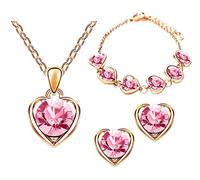 Mianova Damen 3 teiliges Set Rosegold IP in Herz Form mit Zirkonia Kristallen - Ohrringe Armband und Kette Rose Pink