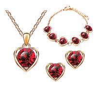 Mianova Damen 3 teiliges Set Rosegold IP in Herz Form mit Zirkonia Kristallen - Ohrringe Armband und Kette Rose Rot