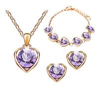 Mianova Damen 3 teiliges Set Rosegold IP in Herz Form mit Zirkonia Kristallen - Ohrringe Armband und Kette Rose Lila