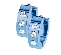Mianova Damen Creolen Edelstahl mit Drei Runden Zirkonia Strass Steinen Ohrringe Huggie Kreolen Rund Breit Blau