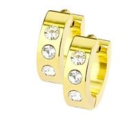 Mianova Damen Creolen Edelstahl mit Drei Runden Zirkonia Strass Steinen Ohrringe Huggie Kreolen Rund Breit Gold