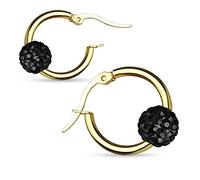 Mianova Damen Creolen Edelstahl mit Zirkonia Shamballa Strass Steinen Perle Anhänger Ohrringe Huggie Kreolen Rund Schmal Gold Vergoldet Schwarz