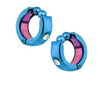 Mianova Damen Creolen Ohr Clips Edelstahl poliert mit Kristall Strass Stein Klapp Ohrringe Huggie Kreolen Rund Glänzend Blau