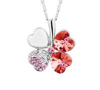 Mianova Damen Kette Halskette Kleeblatt Anhänger mit Kristall Strass Herz Design Glücksbringer Schmuck verstellbare Kette vergoldet Rot