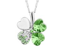Mianova Damen Kette Halskette Kleeblatt Anhänger mit Kristall Strass Herz Design Glücksbringer Schmuck verstellbare Kette vergoldet Grün