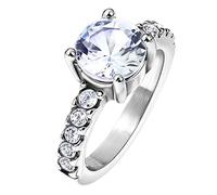 Mianova Damen Ring Verlobungsring Edelstahl mit einem Zirkonia Kristall Strass Solitär Stein Damenring Trauring Ehering Designer Silber Größe 57 (18.1)