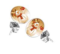 Mianova Ohrringe Stecker Rund Klein Ohrstecker Runde Platte Silber mit Winter Weihnachts Motiv Schneemann mit Geschenk