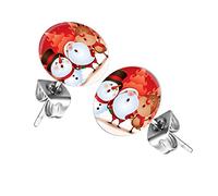 Mianova Ohrringe Stecker Rund Klein Ohrstecker Runde Platte Silber mit Winter Weihnachts Motiv Weihnachtsmann, Rentier und Schneemann
