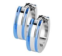 Mianova Unisex Creolen Edelstahl Bicolor Damen Herren Klapp Ohrringe Huggie Kreolen Rund Glanz Matt Breit Silber Blau