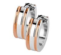 Mianova Unisex Creolen Edelstahl Bicolor Damen Herren Klapp Ohrringe Huggie Kreolen Rund Glanz Matt Silber Rosegold