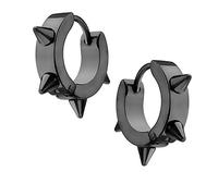 Mianova Unisex Creolen Edelstahl Damen Herren Klapp Ohrringe Huggie Kreolen Rund Breit mit Tribal Spikes Spitzen glänzend Schwarz