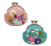 MIAO JIN 2 Sets geprägte Stickerei-Münzgeldbörsen-Sets für Anfänger, handgefertigt, DIY, bestickt, Clutch, Starter-Set mit allen Zubehörwerkzeugen, Bambus-Stickrahmen, Rot, Grün