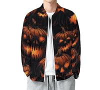 MIATCENRT Herren Baseballjacke Lässige Bomberjacke, College Sportjacke Kürbisgesicht Horror Freizeitjacke, Schwarz Sweatjacke Cardigan Streetwear, Frühling Herbst Dünne