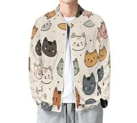 MIATCENRT Herren Bomberjacke Jacke Baseball, Einfach Süß Leichte Übergangsjacke Cartoon-Katzengesicht Fliegerjacken Frühling Herbst Blouson mit Taschen, Langarm Outdoor Herrenmantel