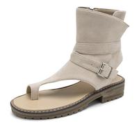 MiaZane Flache High-Top-Sandalen für Damen Obermaterial aus Wildleder Bequemer Slip-On-Reißverschluss Stilvolle römische Stiefel für lässige Outdoor-Sommerkleidung,Beige,43 EU