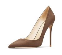 MiaZane Hofpumps Damen mit Spitzer Zehe Stilettoabsätzen Wildleder Schlupf Elegante 10CM High Heel Abendschuhe für Hochzeitsempfang und Abendbankett,Dark Brown,36 EU
