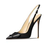 MiaZane Hofpumps Damen Slingback Spitze Zehe Stilettoabsätze Elegante V-Schließe High Heel für Hochzeit und Cocktailempfang Lackleder Finish,Black12cm,37 EU