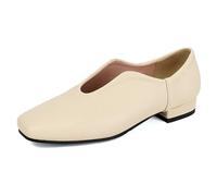 MiaZane Minimalistische Flache Schuhe mit Quadratischer Zehe Schlupf Niedriger Absatz Reisefreundliche Lässige Schuhe Leichte Alltagsschuhe Wochenendausflüge Urlaubsspaziergänge,Beige,41 EU
