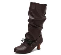 MiaZane Modische Stiefeletten Überknielänge Damen Runde Spitze Klobiger Blockabsatz Lange Kleiderstiefel mit Seitlichem Reißverschluss für Herbst und Winter Streetwear,Dark Brown,42 EU