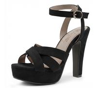 MiaZane Plateau Sandalen aus Wildleder mit Offener Zehe Gekreuzten Riemchen Klobigem Blockabsatz High Heel Sandalen Plateau Abendabsätze Für Sommerparty und Abend,Schwarz,34 EU